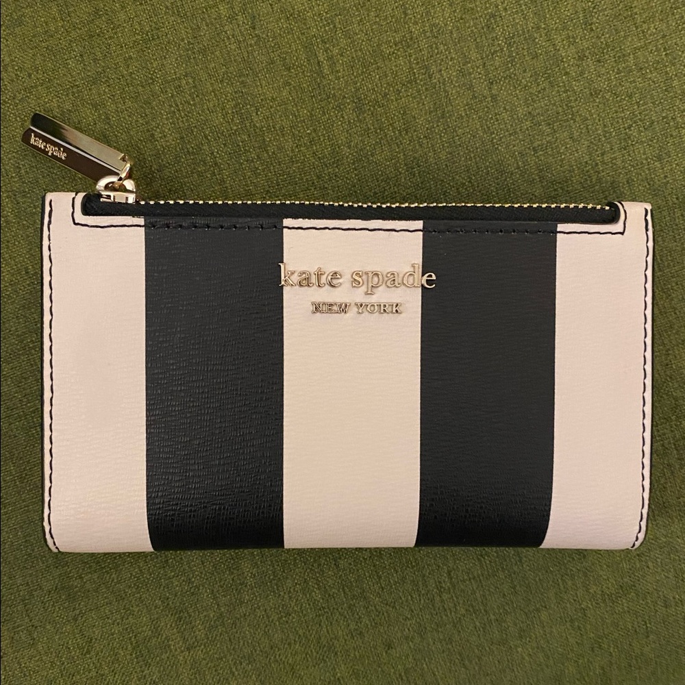 kate spade Spencer stripe small leather bifold wallet - black and white